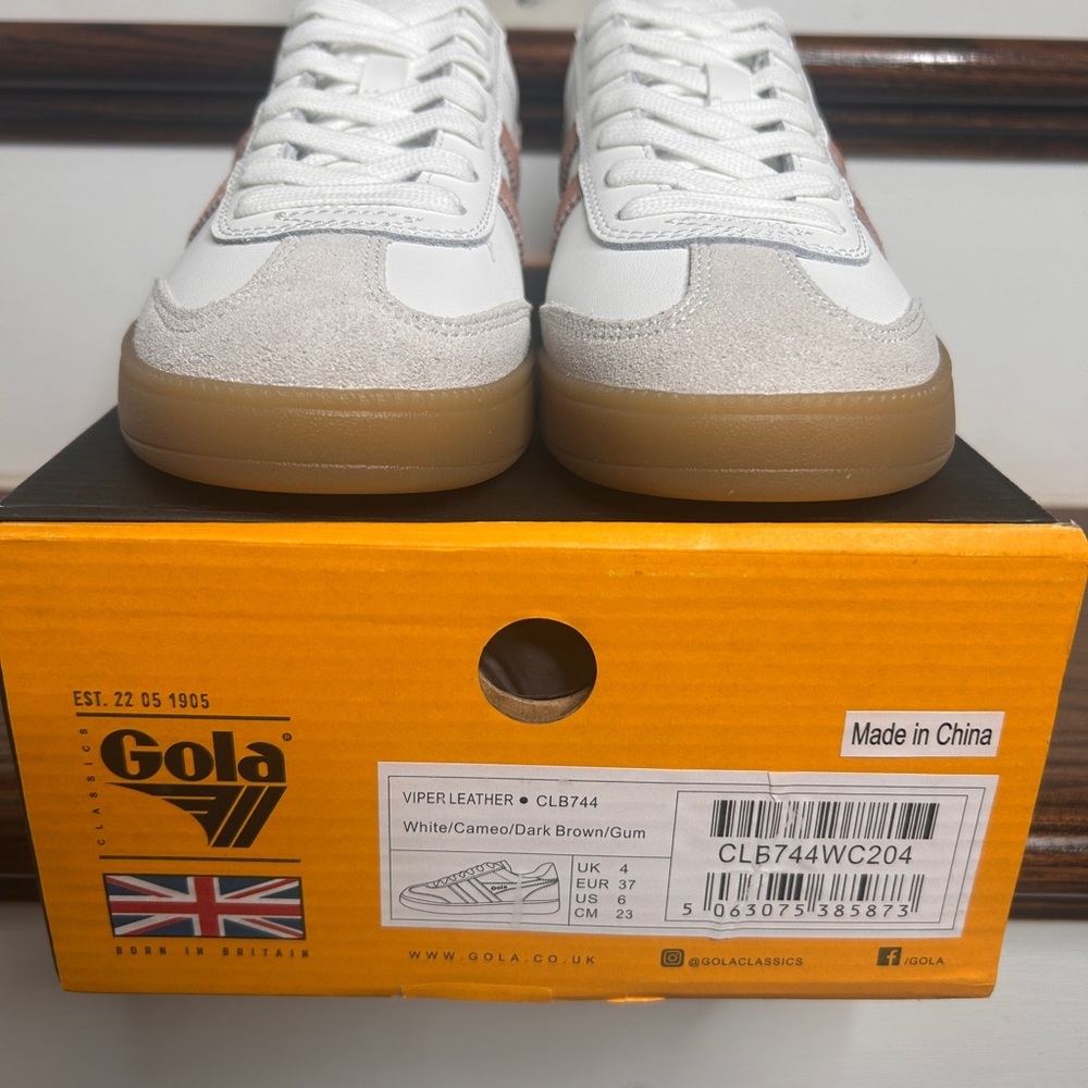 Gola Women’s Viper Leather Sneakers, Sz.6, White, Cameo, Dark Brown, Gum - Picture 10 of 16
